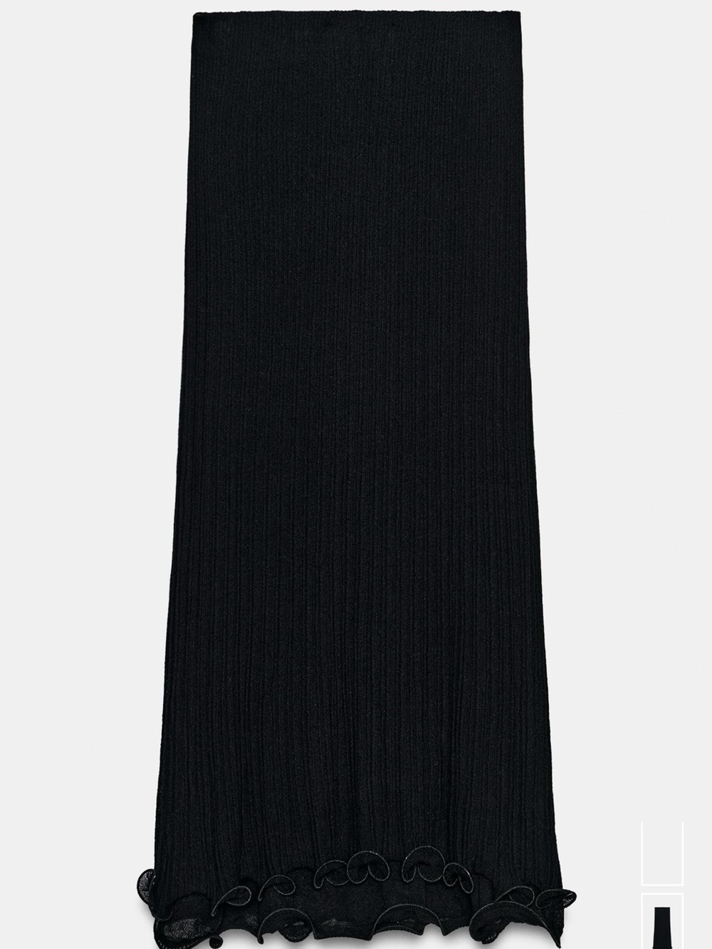 Zara Black Ribbed Knit Maxi Skirt with Scalloped Hem
